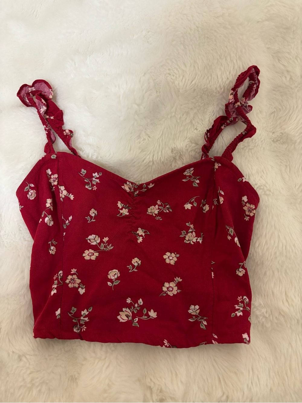 Hollister Red Floral Ruffle-Strap Crop Camisole
